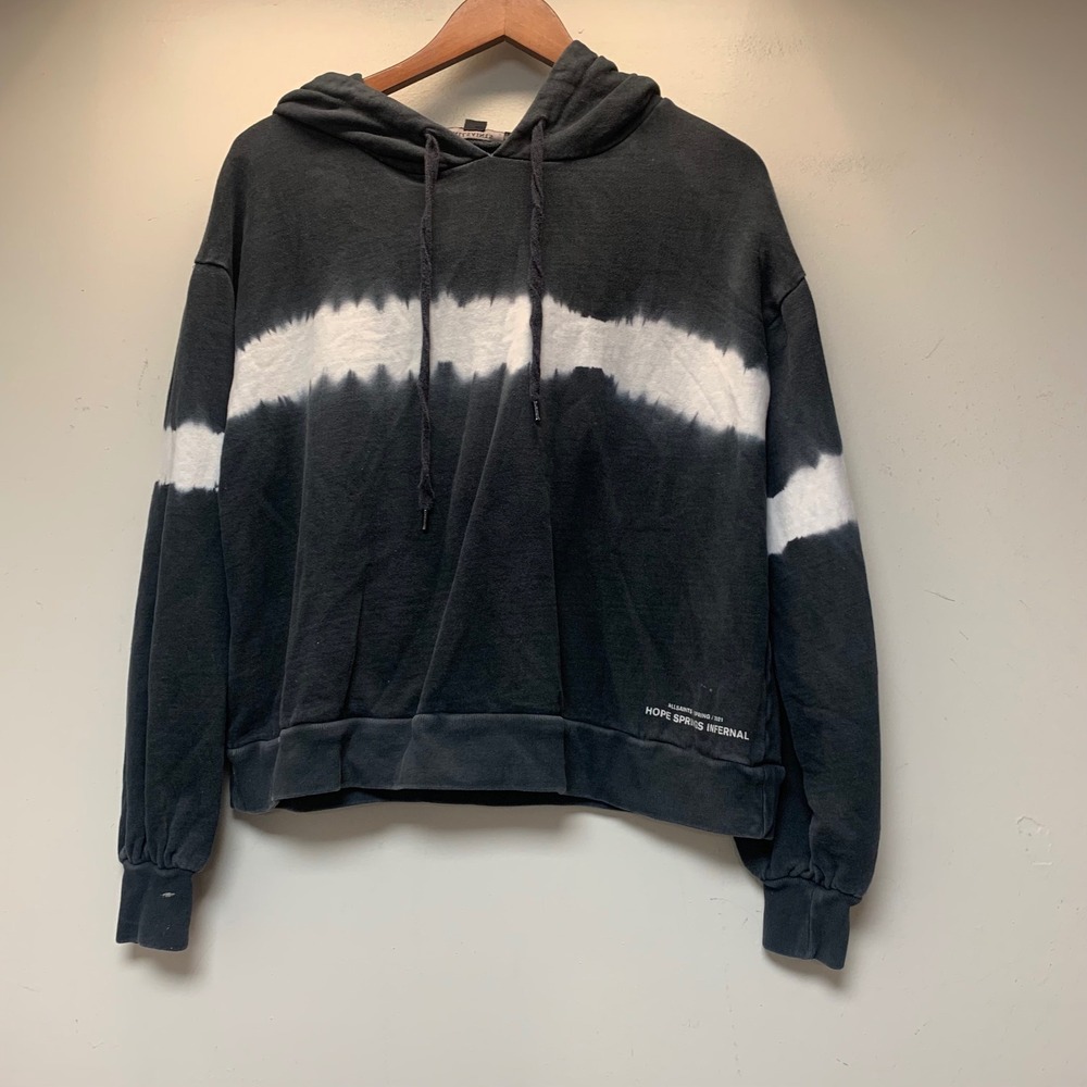 AllSaints Hoodie Women XS Black Good Hope Springs Infernal Tie Dye Graphic 2021